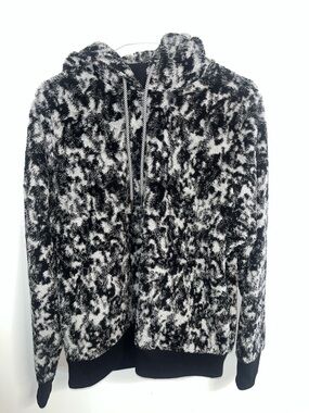 Athleta Black and White Plush Hooded Zip Jacket